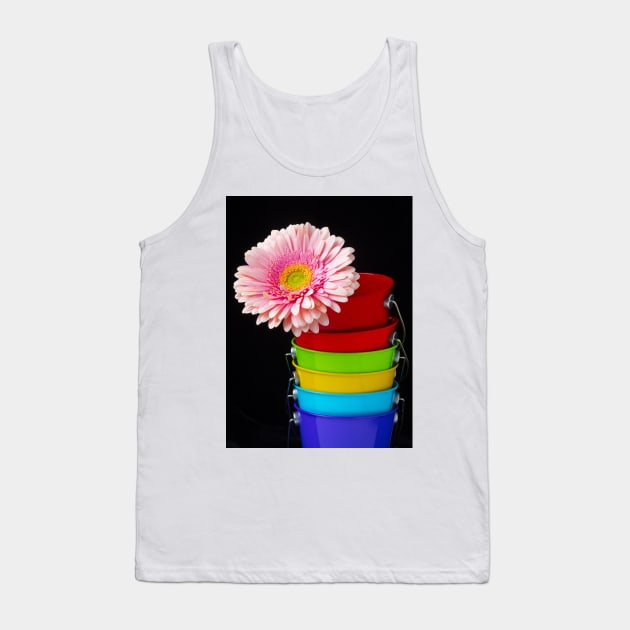 Pink Daisy In Colorful Buckets Tank Top by photogarry